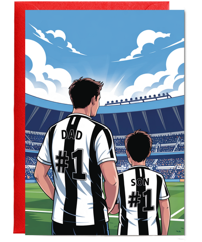 football black and white striped number one dad and son