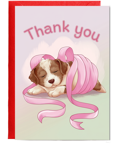 Thank You - Puppy with a Ribbon