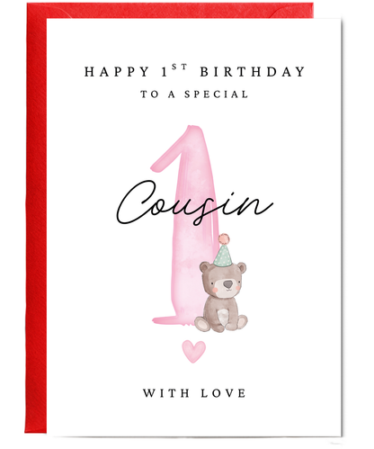 Happy 1st Birthday Card to a Special Cousin With Baby Bear