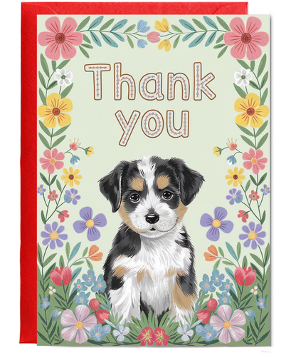 Thank You - Puppy with Flowers
