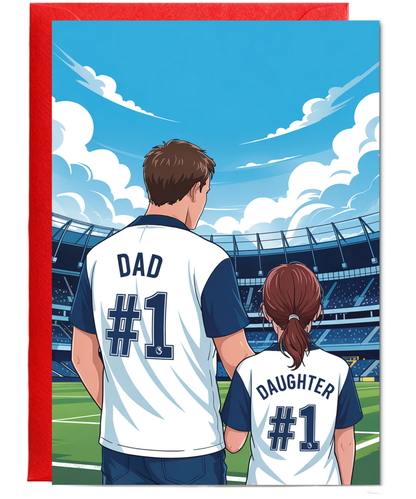 football white and blue number one dad and daughter
