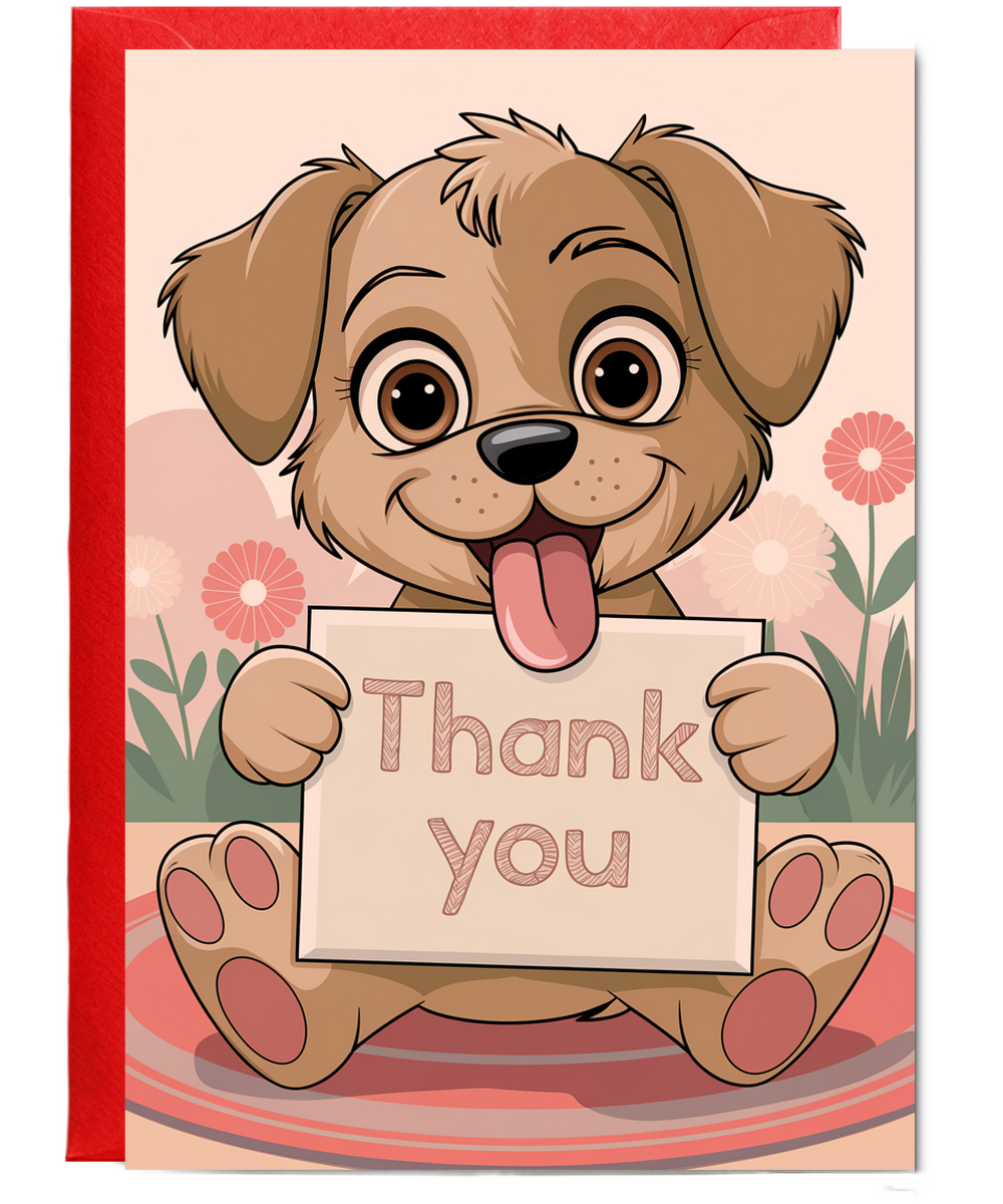 Thank You - Puppy with a Thank-You Card
