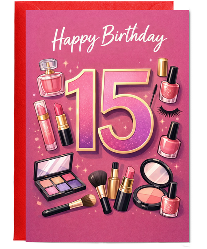 Glam Girl 15th Birthday Card for Makeup Lover Daughter or Niece