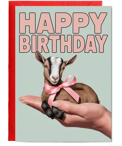 Happy Birthday Card Mini Goat cute pink