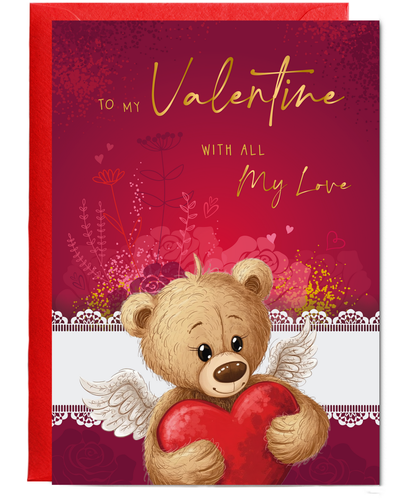 Cute Romantic Valentines Day Card To My Valentine With All My Love Cupid Teddy Bear