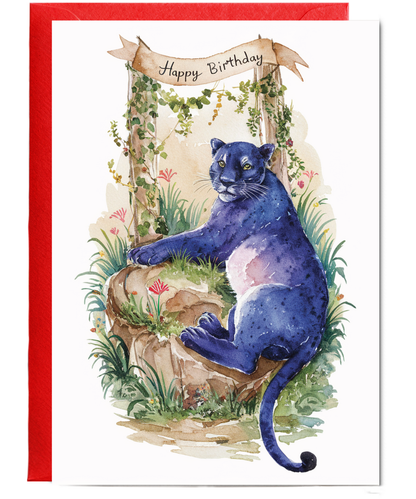 Happy Birthday cute panther watercolour