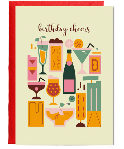 Birthday Cheers Card Gin tonic champagne drinks