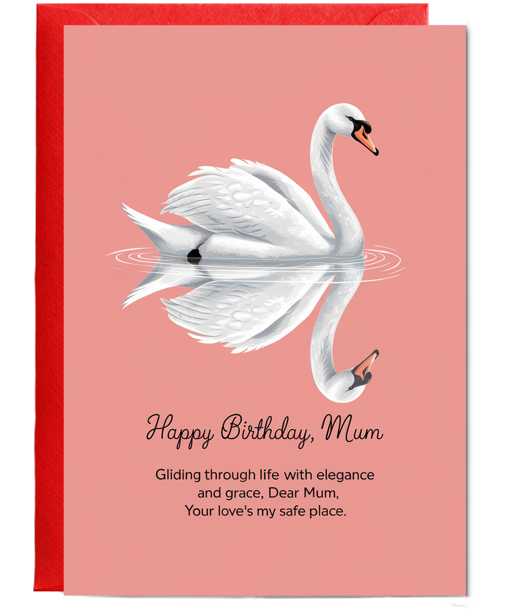Birthday Card Mum pastel coral swan