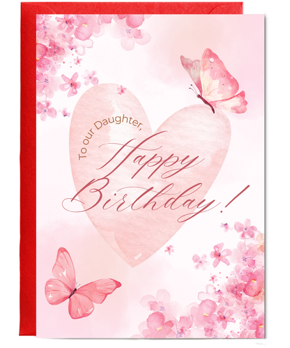 happy birthday card, to our daughter pink butterfly