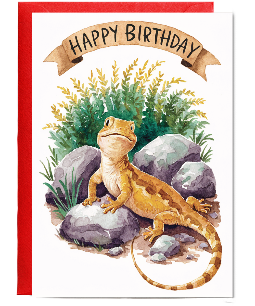 Happy Birthday cute lizard watercolour