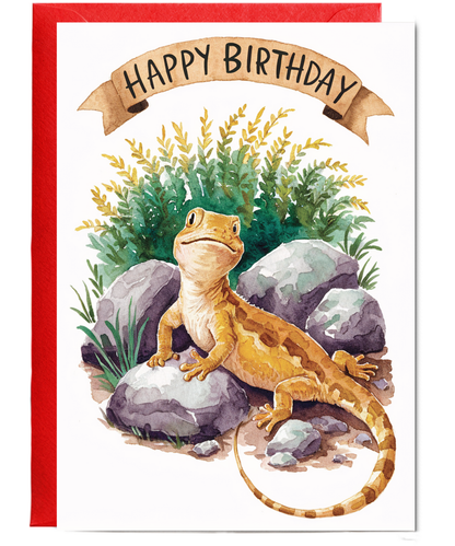 Happy Birthday cute lizard watercolour