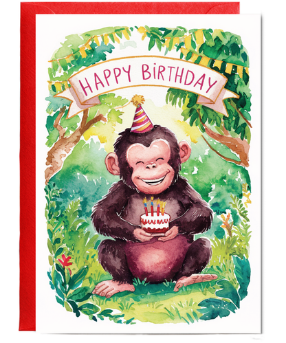 Happy Birthday cute ape watercolour