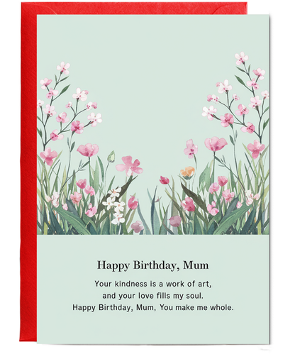 Birthday Card Happy Mum flowers poem