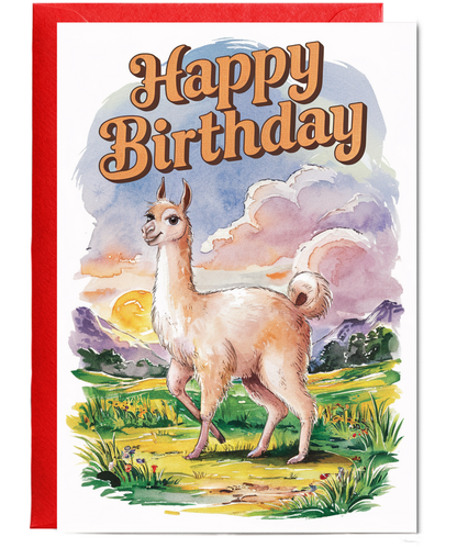 Happy Birthday cute vicuna watercolour