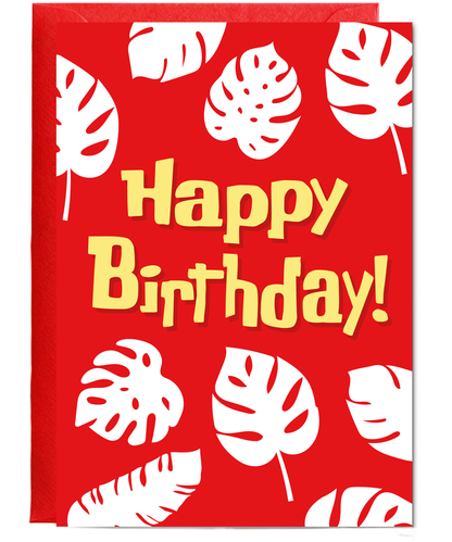 Happy Birthday Card for Best Friend Red Hawaiin Leaf Print