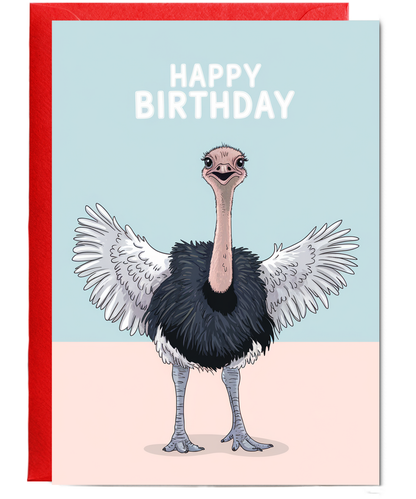 Birthday Card Ostrich cute with wings