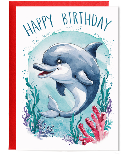 Happy Birthday cute dolphin watercolour