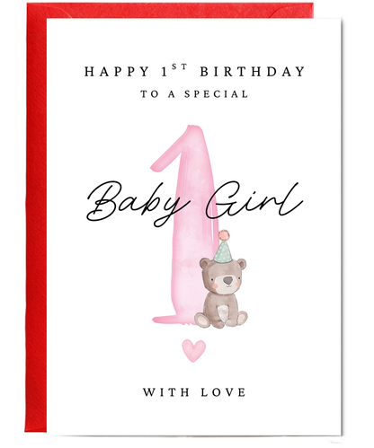 Happy 1st Birthday Card to a Special Baby Girl With Baby Bear