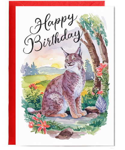 Happy Birthday cute lynx watercolour