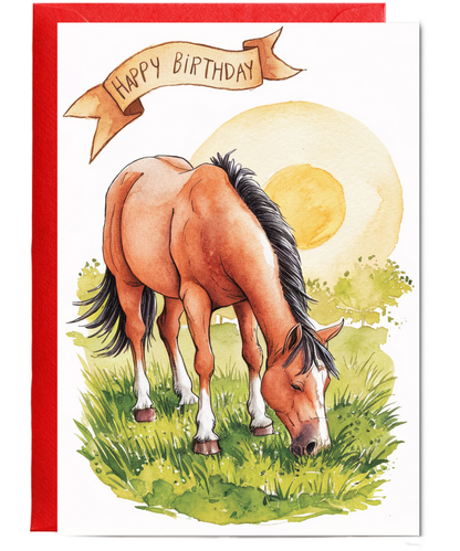 Happy Birthday cute horse watercolour