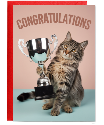Congratulations with Cat with a Trophy