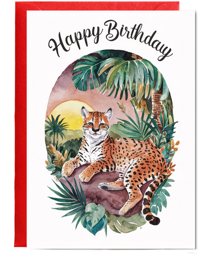 Happy Birthday cute ocelot watercolour