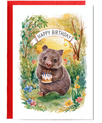Happy Birthday cute wombat watercolour
