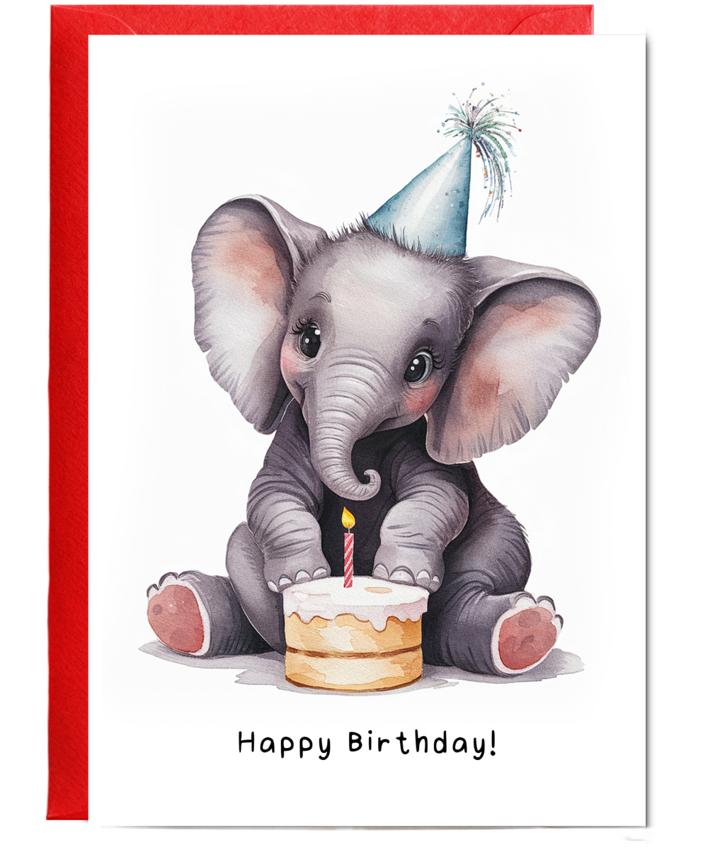 Baby Elephant Birthday Card Adorable Animal Watercolour Illustration