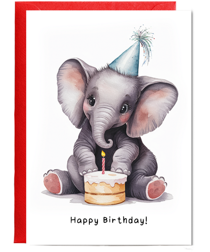 Baby Elephant Birthday Card Adorable Animal Watercolour Illustration