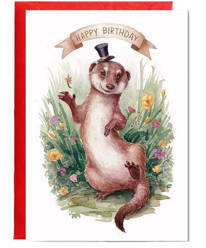 Happy Birthday cute mongoose watercolour