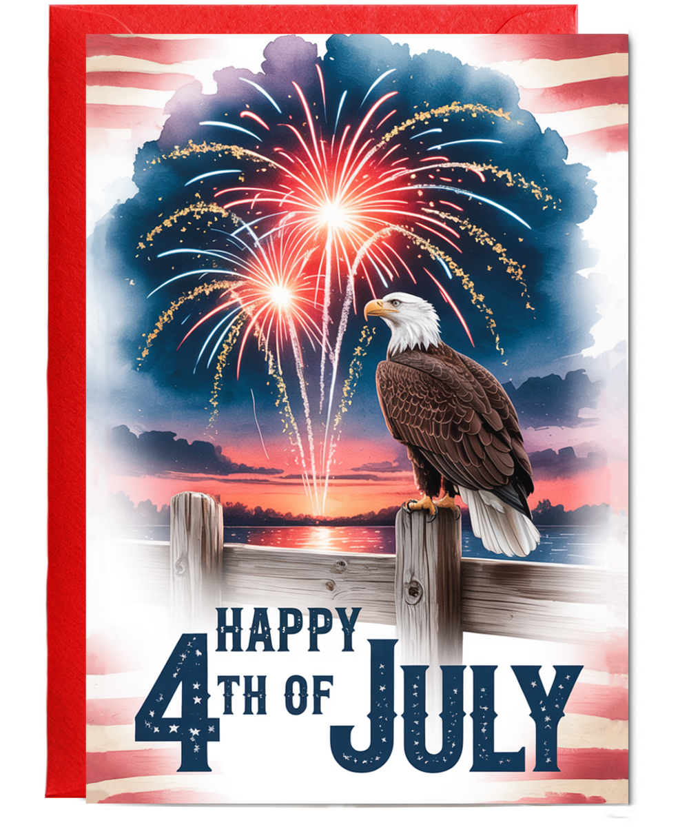 Happy 4th of July water colour eagle fireworks