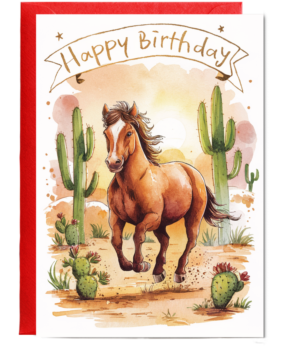 Happy Birthday cute mustang watercolour