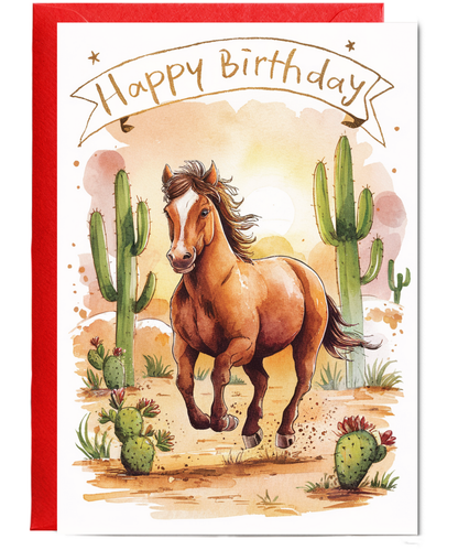 Happy Birthday cute mustang watercolour