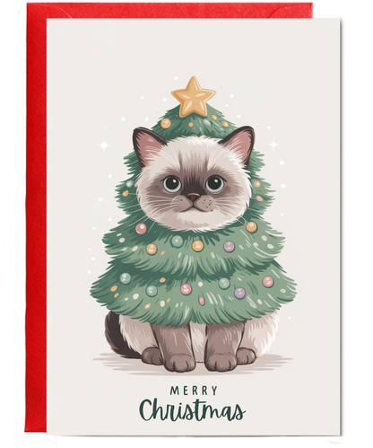 siamese cat in christmas tree costume