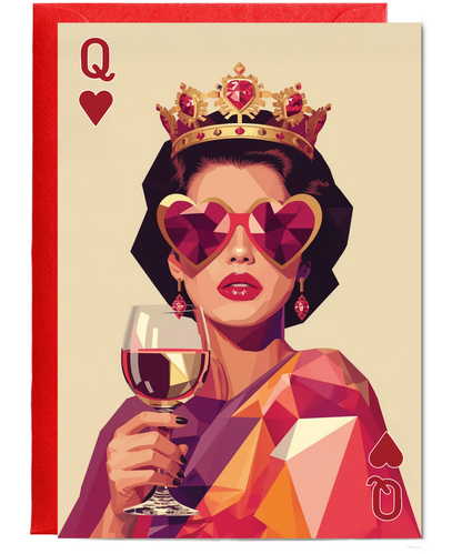 Birthday queen of hearts and wine