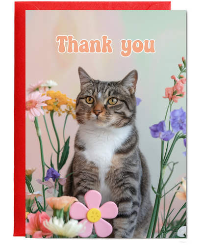 Thank You with Cat with Flowers