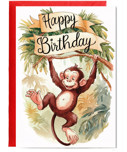 Happy Birthday cute monkey watercolour