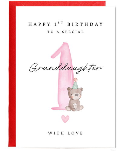 Happy 1st Birthday Card to a Special Granddaughter With Baby Bear