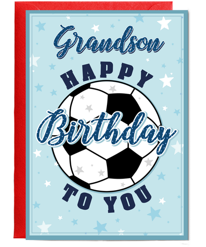 Happy Birthday Card for Grandson with Big Football and Stars