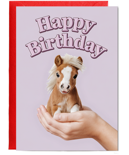 Happy Birthday Card mini Pony horse pink