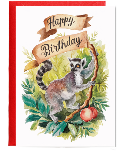 Happy Birthday cute lemur watercolour