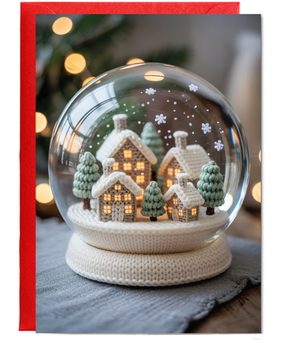 Knitted christmas town snow globe
