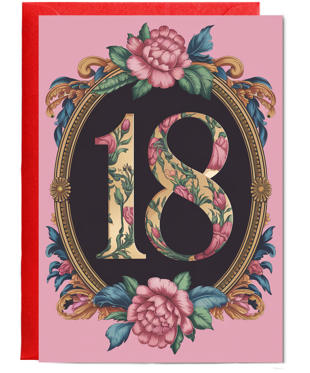 18th Birthday card floral frame for her
