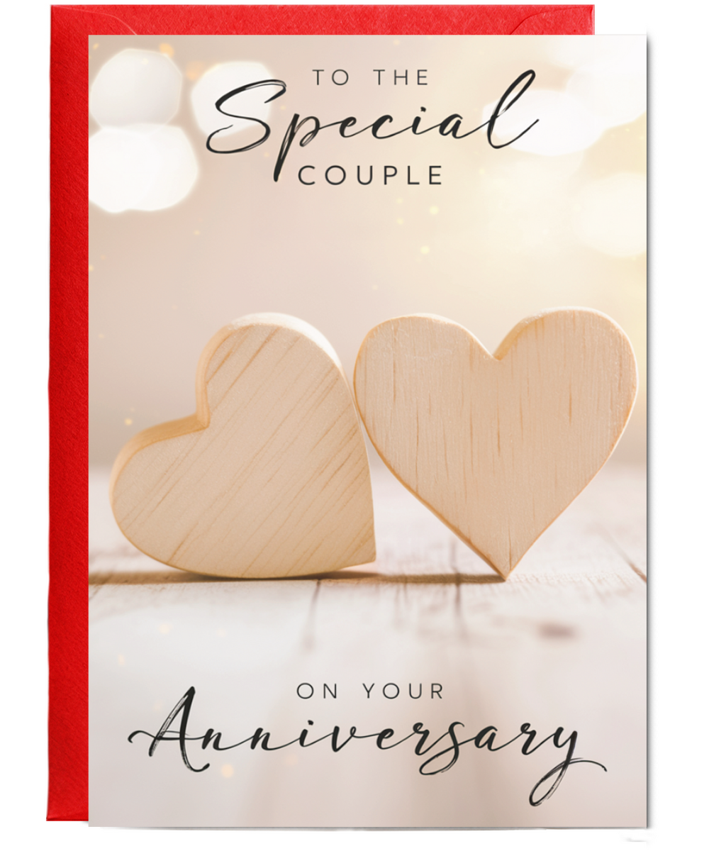 to the special couple on your anniversary wooden hearts