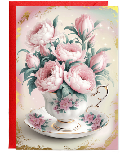 Teacup filled with blooming flowers Grandma