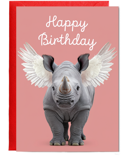 Birthday Card Rhino with Wings