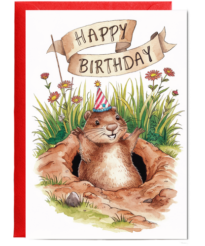 Happy Birthday cute ground hog watercolour