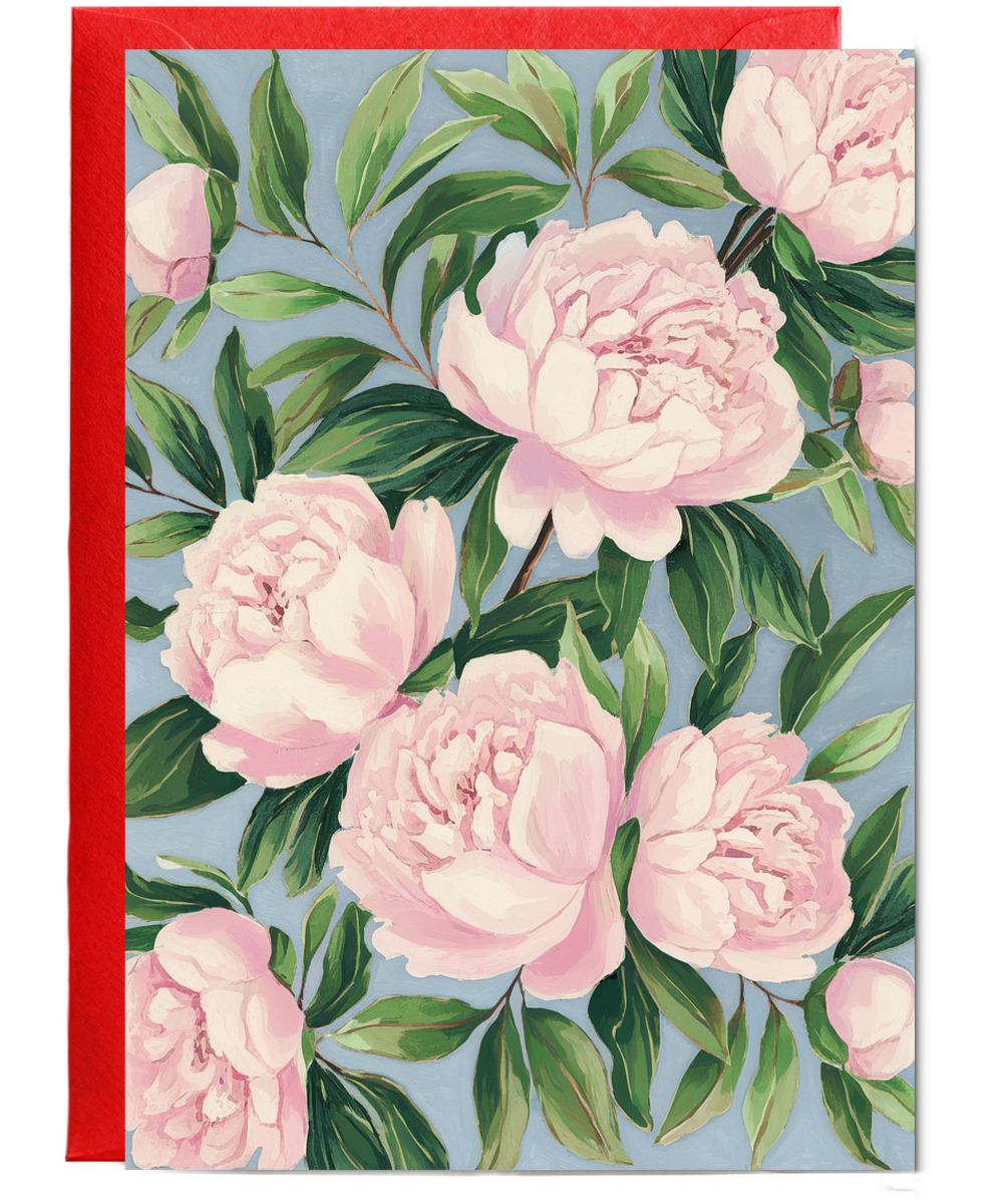 pink peonies and green leaves