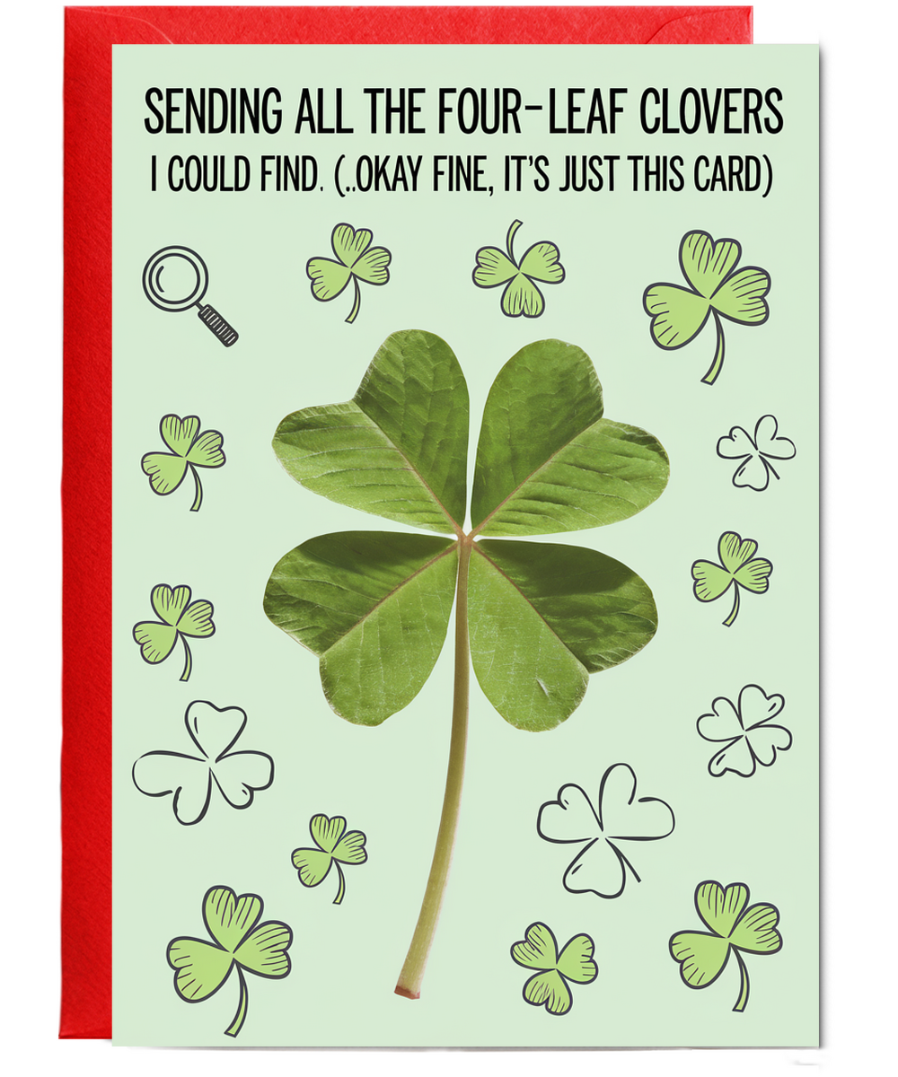 Good Luck Card Sending All the Four-Leaf Clovers I Could Find Irish