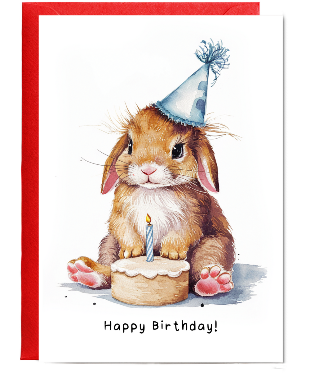 Baby Bunny Birthday Card Adorable Animal Watercolour Illustration